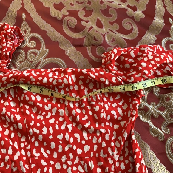 Forever 21 | Red and Cream midi Dress | side split and off shoulders | small - Picture 7 of 7